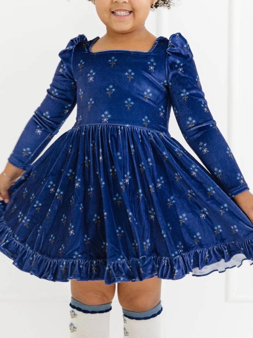 NWOT Little Stocking Co Velvet Navy Fall  Mod Twirl Dress 10